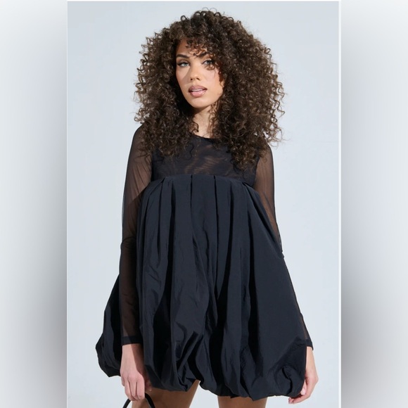 NWT AKIRA Black Sheer Sleeve Mini bubble Dress - Picture 3 of 5